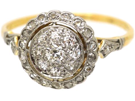 Edwardian Ct Gold Platinum Diamond Cluster Ring With Diamond Set