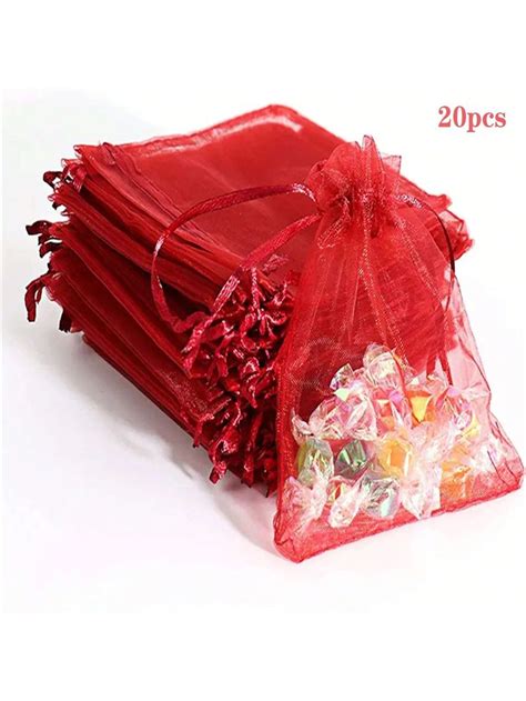 Piezas Bolsas De Organza De Regalo Con Cord N Rojo Para Navidad