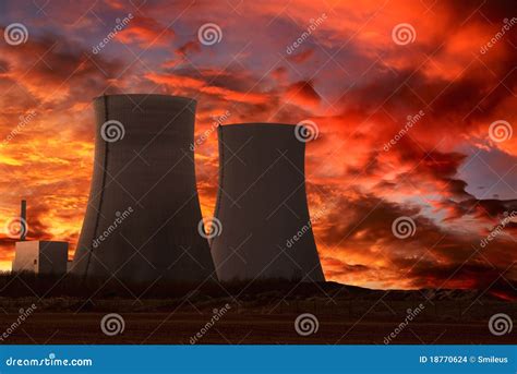 Nuclear Power Plant With An Intense Red Sky Stock Photo Image Of