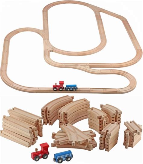 Wooden Train Tracks 52 Pcs Wooden Train Set 2 Bonus Toy Trains T