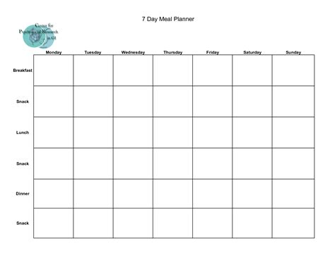 7 Day Weekly Meal Planner Printable