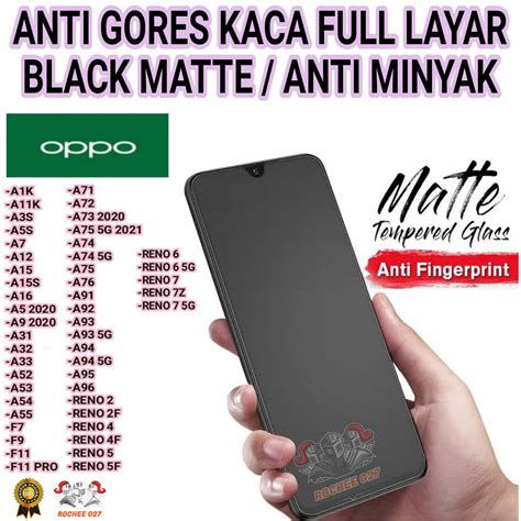 ANTI GORES KACA BLACK MATTE FULL LAYAR ANTI MINYAK TEMPERED GLASS FOR