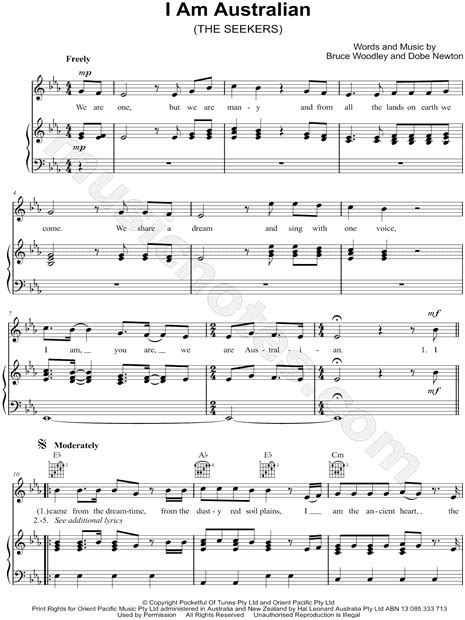 The Seekers "I Am Australian" Sheet Music in Eb Major (transposable ...