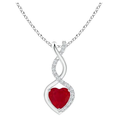 Angara Natural Ruby Infinity Heart Pendant With Diamonds In White Gold