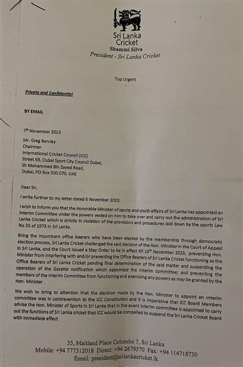 Icc Ban Opposition Leader Releases More Letters Slc Sent To Icc