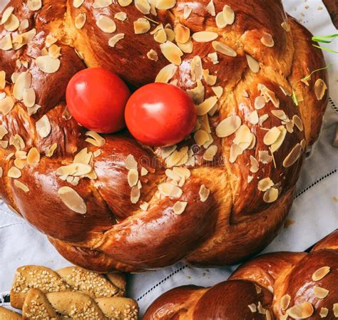 Tsoureki Easter Traditional Sweet Bread Closeup View Stock Image Image Of Easter Christian