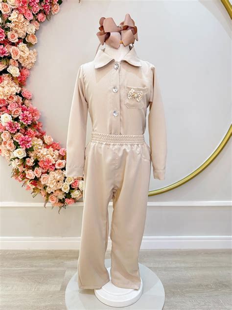Conjunto infantil Nude Camisa e Calça Casual Luxo Rosa Charmosa Atacado