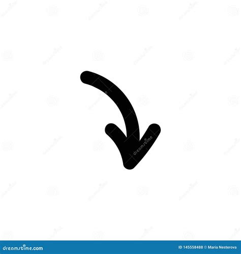 Black Rounded Hand Drawn Cartoon Arrow Down Flat Icon Stock