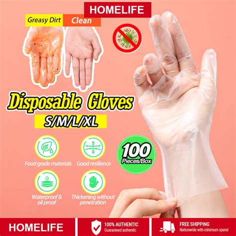 100 Pcsbox Disposable Pe Gloves Hygienic Restaurant Food Grade Plastic