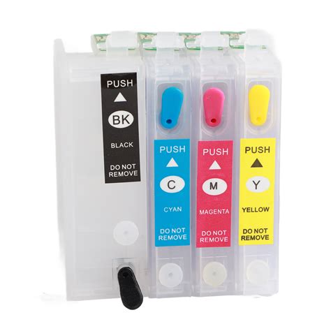 4 Pcs Ink Cartridge Black Cyan Magenta Yellow Permanent Chip Reusable Printer Refill Inkjet