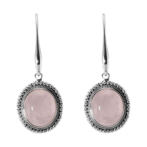 Boucles D Oreilles Pendantes Argent 925 Quartz Rose Ovale 14x12mm Ref