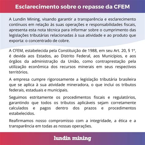 Esclarecimento Sobre O Repasse Da CFEM Lundin Mining Brasil