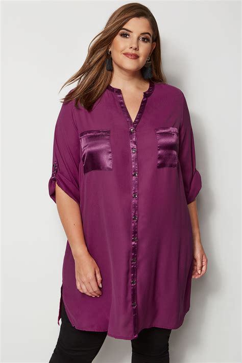 Yours London Purple Chiffon Blouse With Satin Trim Plus Size 16 To 32