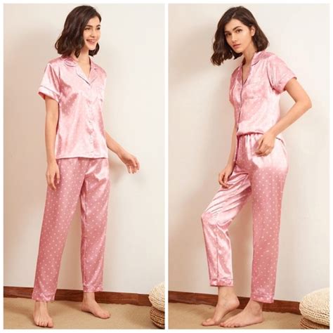 Intimates And Sleepwear New Pink Polka Dot Satin Silklike Pajama Set