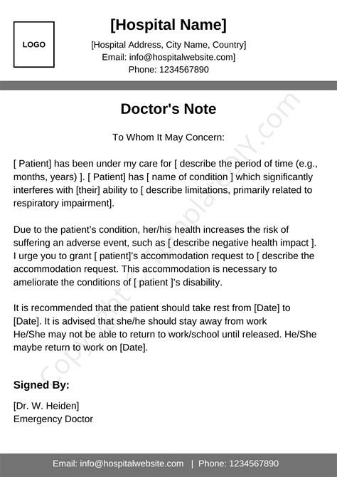 Doctors Note Template For Work Pdf