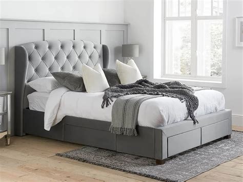 Birlea Hope Ft King Size Grey Velvet Fabric Drawer Bed Frame