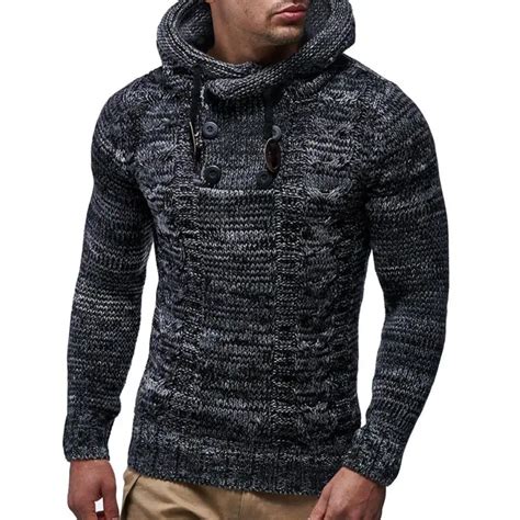 Uniqstore Mens Sweater Autumn Winter Pullover Knitted Cardigan Coat Hooded Sweater Jacket