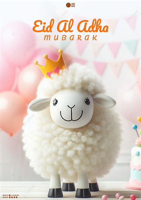 Eid Al Adha Greeting Card With A Cute Sheep Toy Wearing Crown And