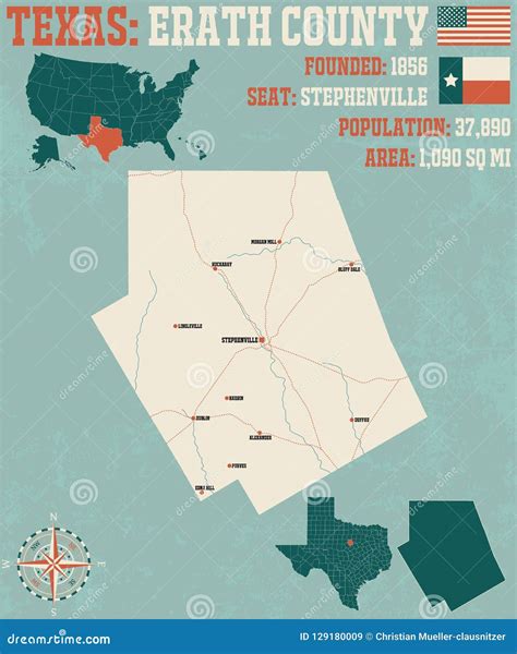 Map Of Erath County In Texas Stock Vector Illustration Of Rivers