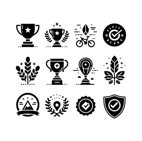 Vector Award Cups Vector Set Trophy Black Icons Sport Champion Prize