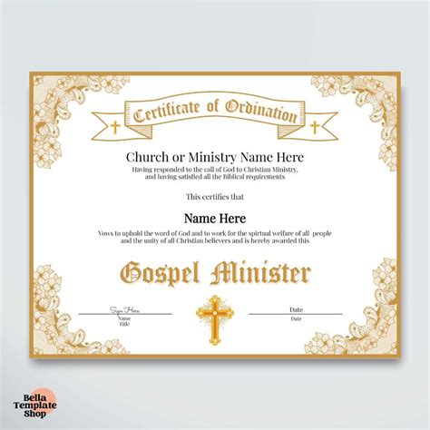 Gospel Minister Certificate Bella Template Shop