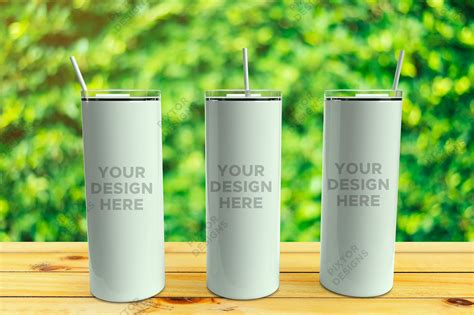 Oz Skinny Stainless Steel Tumbler Mockup Full Wrap View Etsy