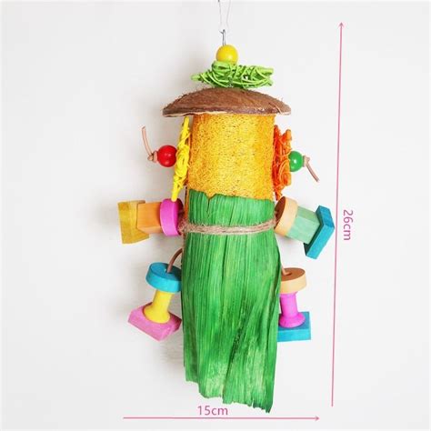 Parrot Bird Toys Loofah Bite Scarecrow Coconut Shell Corn Husk