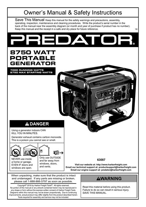 Predator 63087 8750 Watt Max Starting Gas Powered Generator Carb Owner S Manual Manualzz