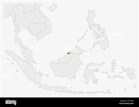 Brunei Map Highlighted In Brunei Flag Colors Gray Map With Neighboring