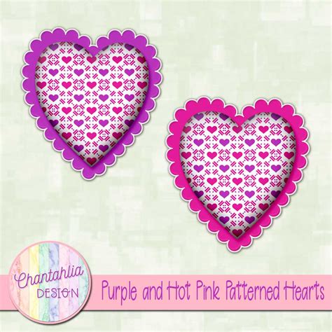 Purple and Hot Pink Patterned Hearts - Chantahlia Design