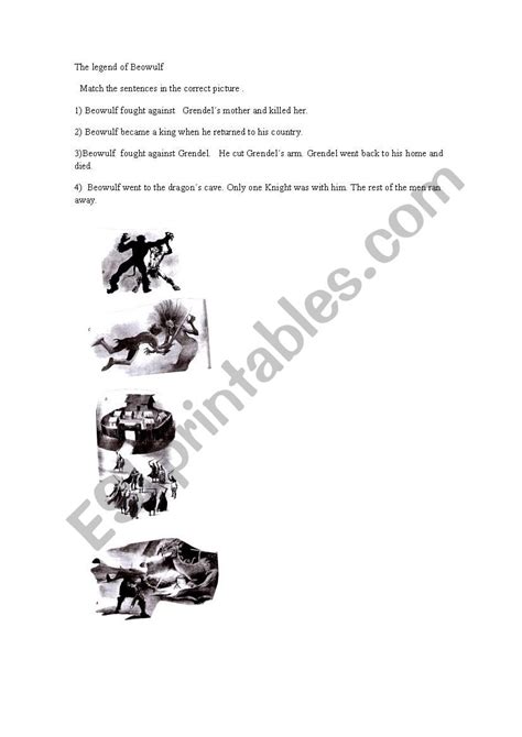 Matching Beowulf ESL Worksheet By Sabrinasol