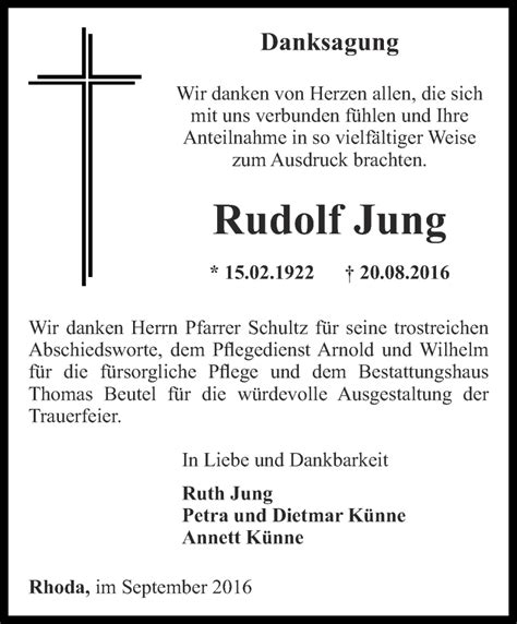 Traueranzeigen Von Rudolf Jung Trauer In Thueringen De