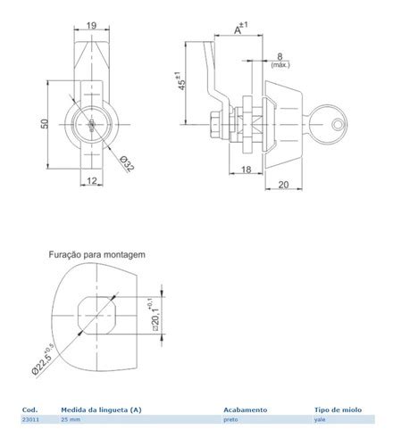 Fechadura Fecho Lingueta Trinco Borboleta Painel El Trico Conecktt