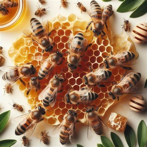 Premium Ai Image Bees On Honeycombs With Honey On White Background Ai