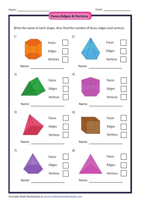 Faces Edges And Vertices Worksheet With Answers Download Printable Pdf Templateroller