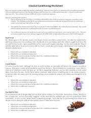 Classical Conditioning Worksheet Pdf Classical Conditioning