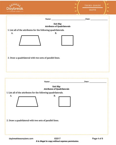 Quadrilateral Worksheets 3rd Grade