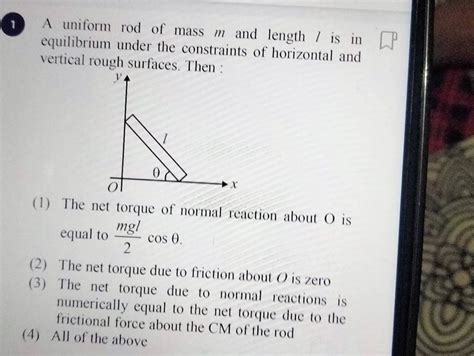 1 A Uniform Rod Of Mass M And Length L Is In Equilibrium Under The Constr