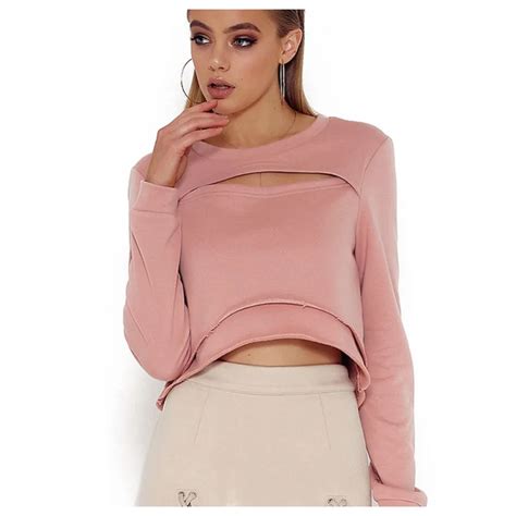 2018 Sexy Casual Pink Hoodies Hollow Sweatshirts Women Fashion Long