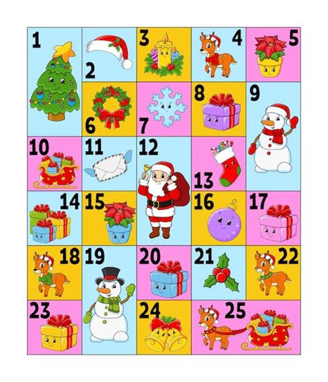 Premium Vector Christmas Advent Calendar With Cute Characters Santa