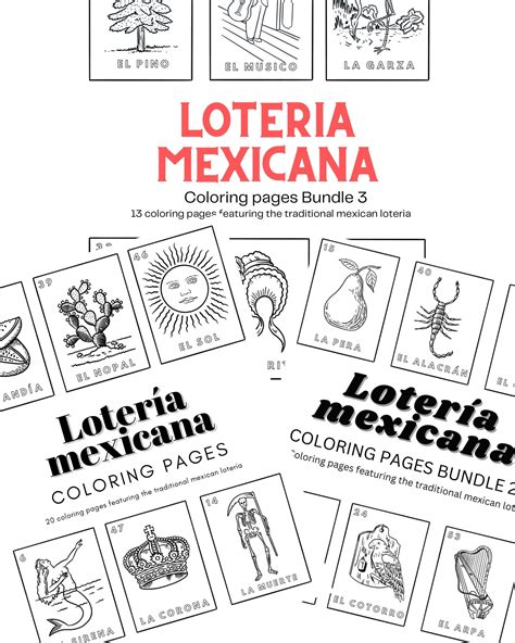 Loteria Mexicana Coloring Pages Full Set Etsy Canada