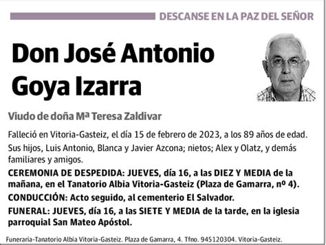 José Antonio Goya Izarra Esquela Necrológica El Correo