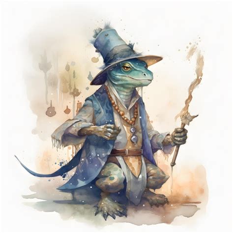 Premium Ai Image Old Mystical Wizard Lizard Ai Generative Illustration