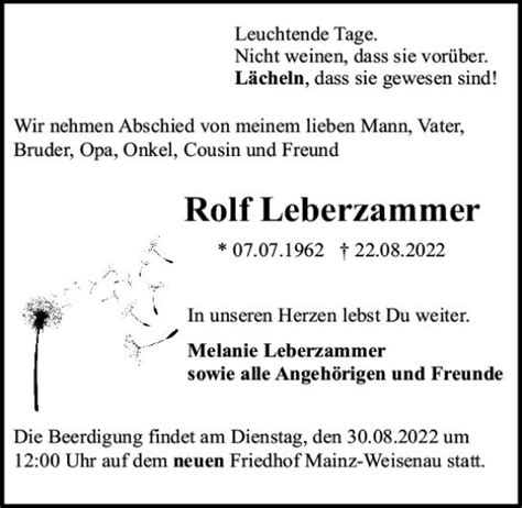 Traueranzeigen Von Rolf Leberzammer Vrm Trauer De