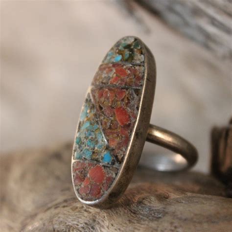 Vintage Navajo Sterling Silver Turquoise Coral Ring Native American