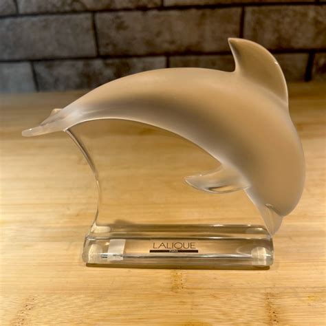 Lalique Art Vintage Lalique France Frosted Glass Dolphin On Clear Base In Original Box