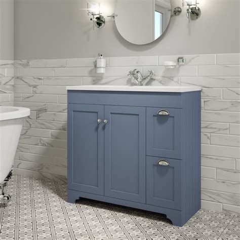 900mm Blue Freestanding Vanity Unit With Basin Baxenden Furniture123