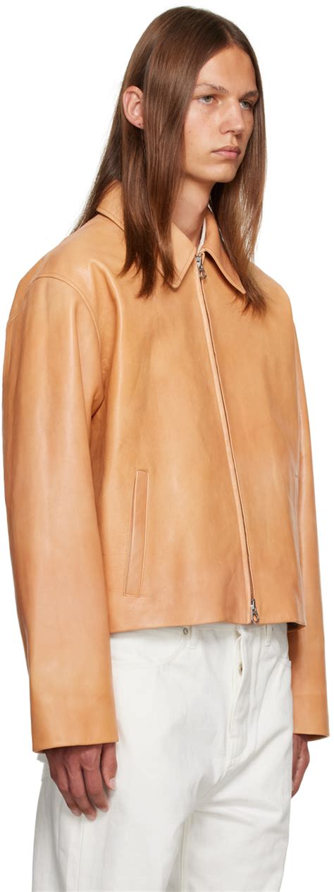 Jil Sander Beige Spread Collar Leather Jacket Jil Sander