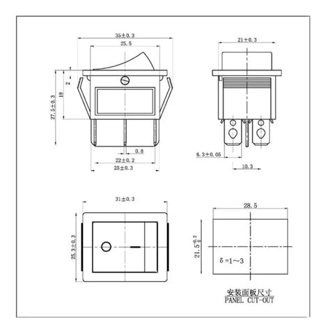 WIPPSCHALTER EINBAU KIPPSCHALTER 2 Polig 6pin 15A 250V Beleuchtet Rot