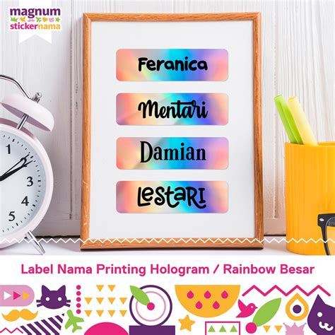 Jual Label Nama Waterproof Stiker Nama Polos Hologram Rainbow Ukuran